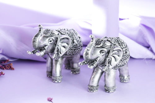 Antique Silver Elephant Pair with Lakshmi Detail