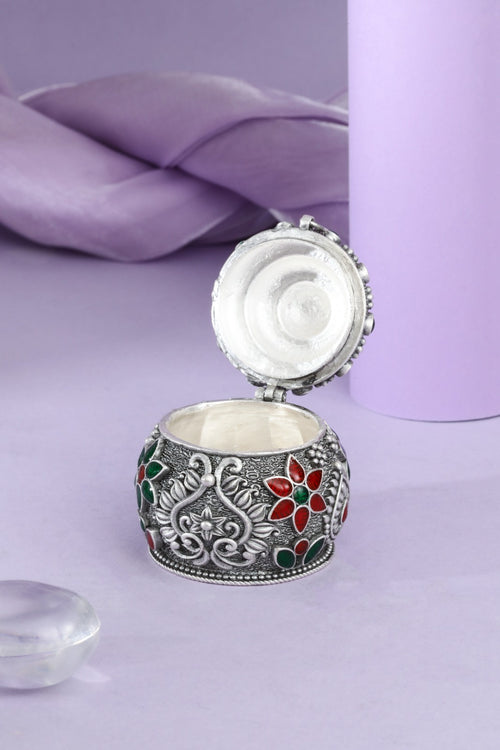 Antique Silver Finish Enamel Trinket Box