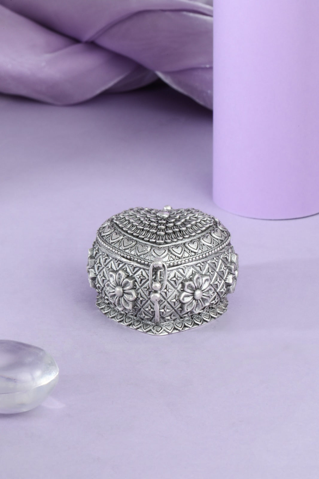 Antique Silver Finish Floral Keepsake Box
