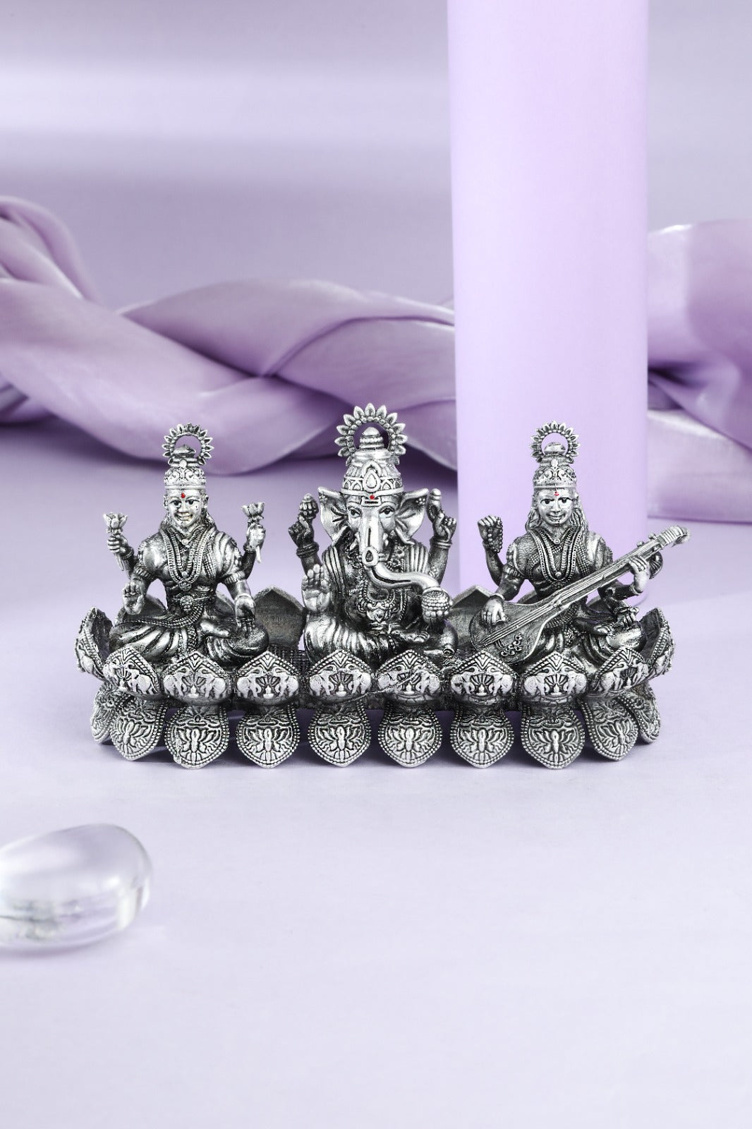 Antique Silver Lakshmi Ganesh Saraswati Idol