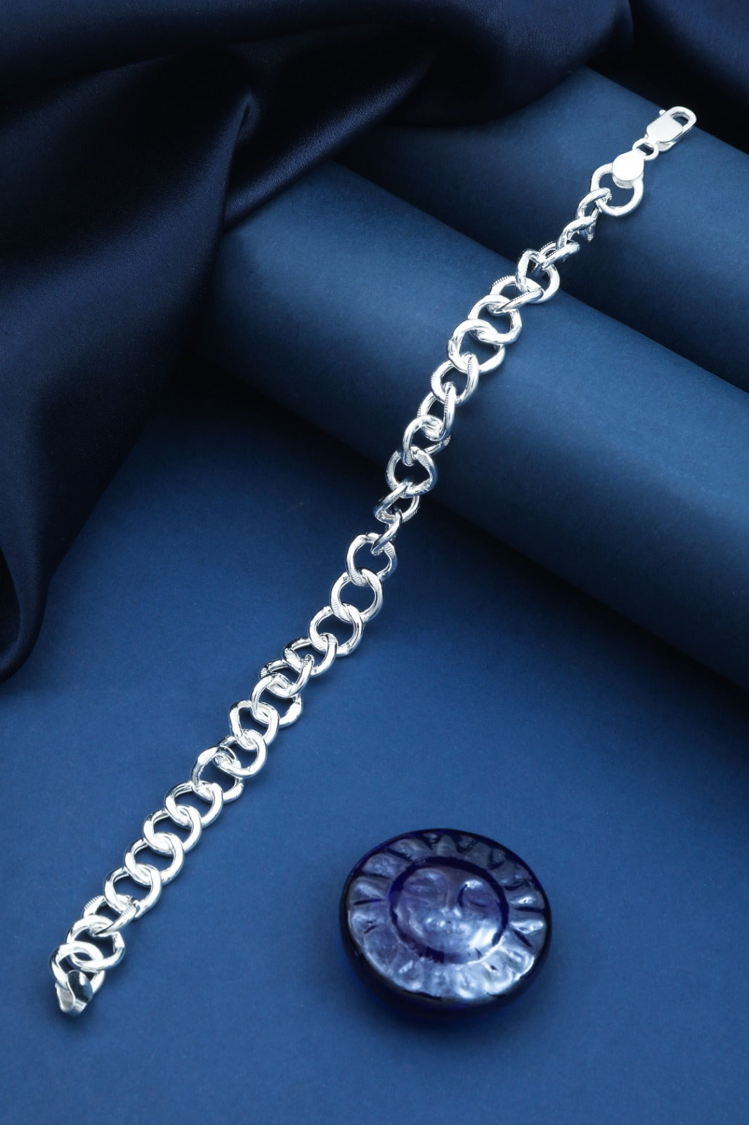 Sculpted Open Curb Silver Bracelet