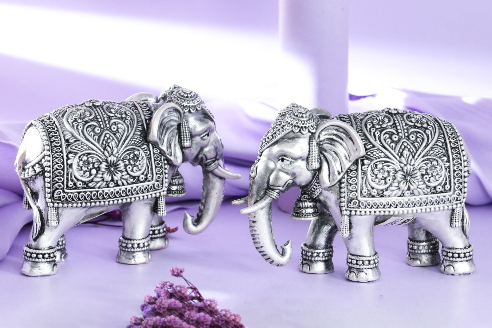 Ornate Silver Elephant Pair