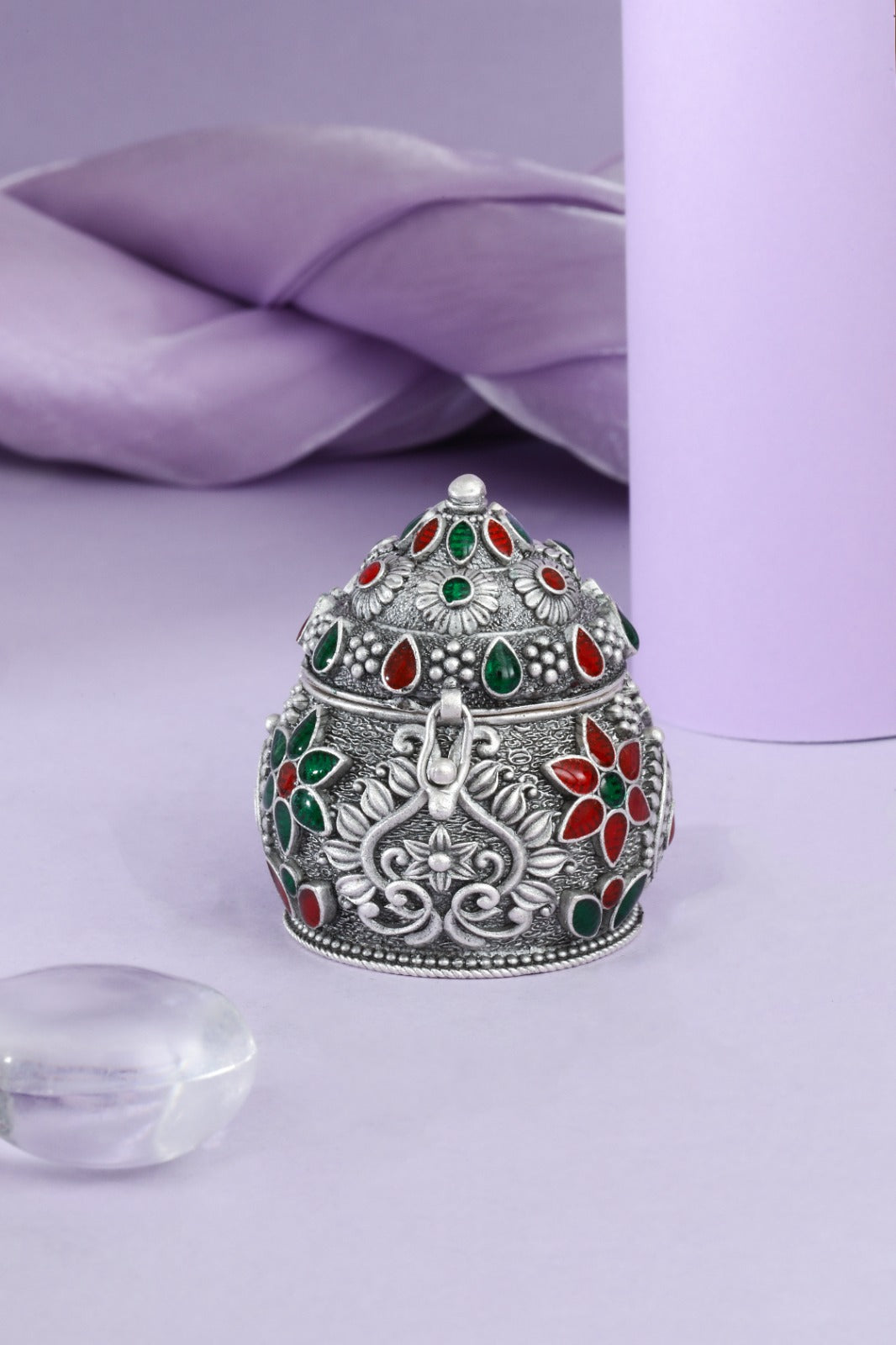 Ornate Silver-Tone Kumkum Box