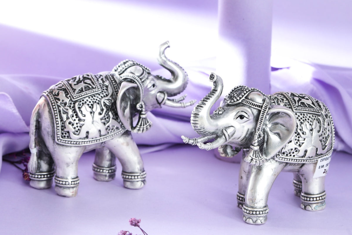 Silver Elephant Pair with Raised Trunks