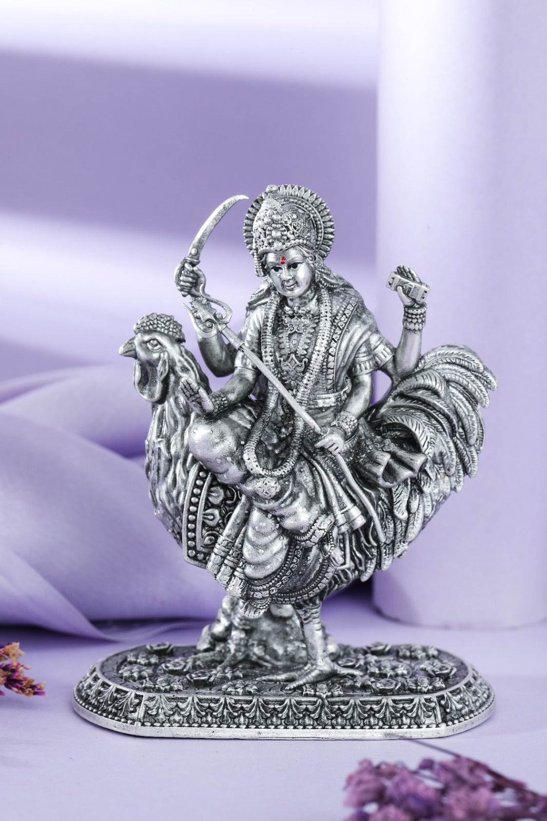 Silver Finish Bahuchara Mata Idol on Rooster