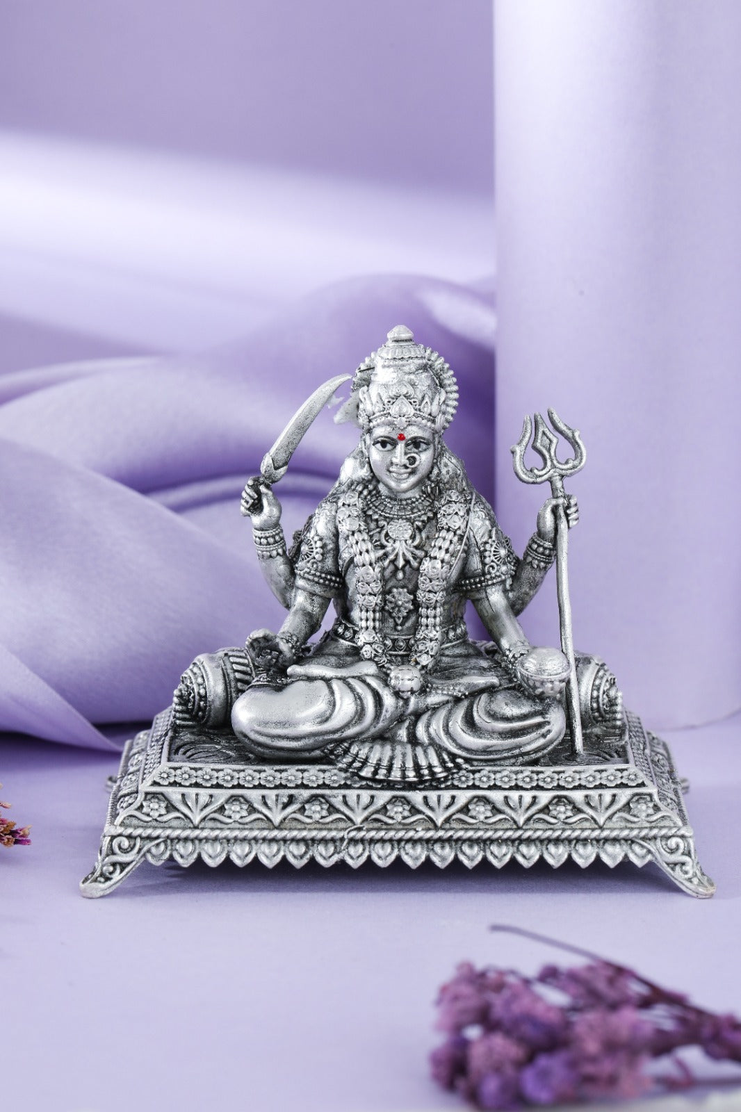Silver Finish Durga Idol with Trishul