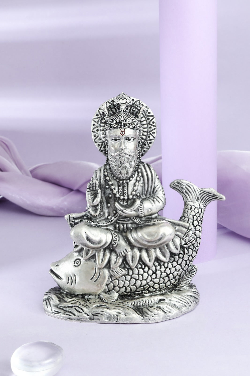 Silver Finish Jhulelal Idol on Fish