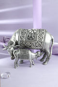 Silver Finish Kamadhenu Gau Mata and Calf Idol