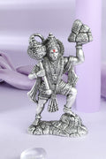 Silver Finish Lord Hanuman Idol with Gada and Sanjeevani Mountain