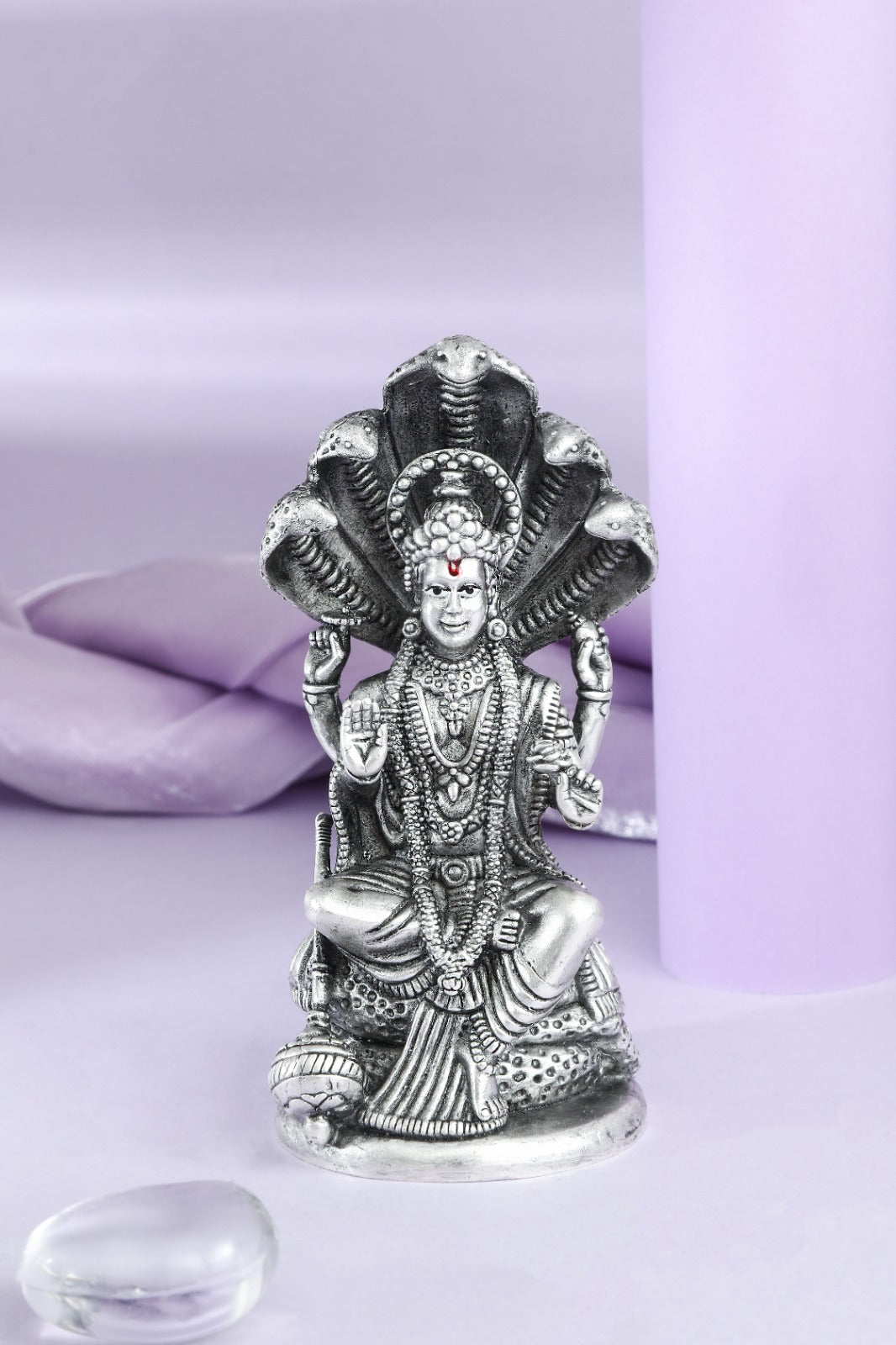 Silver Finish Lord Vishnu Idol Under Sheshnag