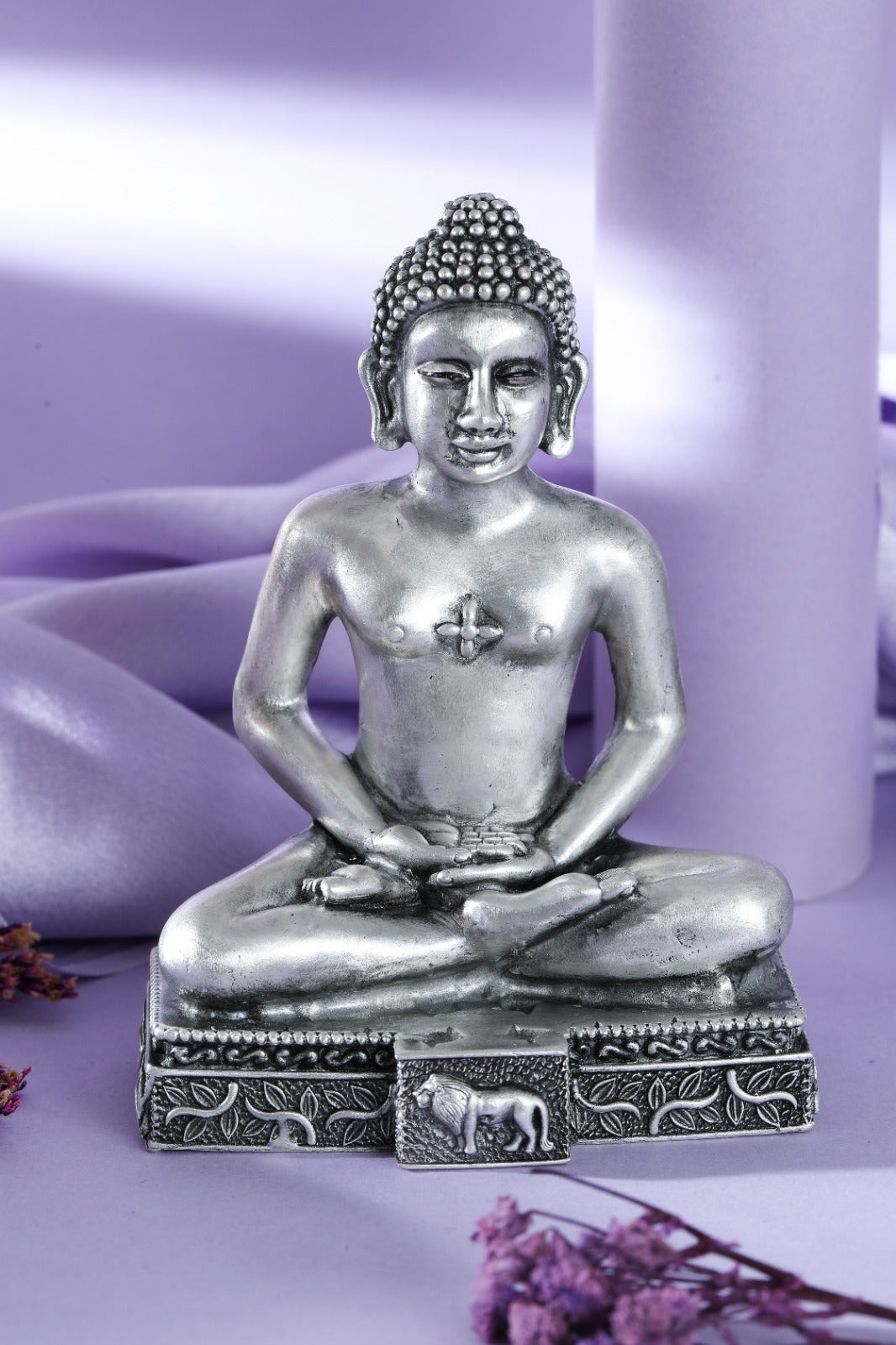 Silver Finish Meditating Buddha Idol