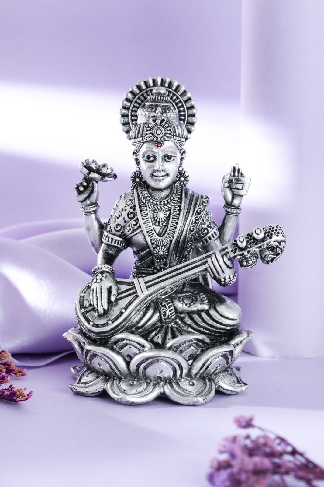 Silver Finish Saraswati Idol with Veena