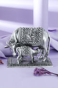 Silver Kamadhenu cow and calf idol