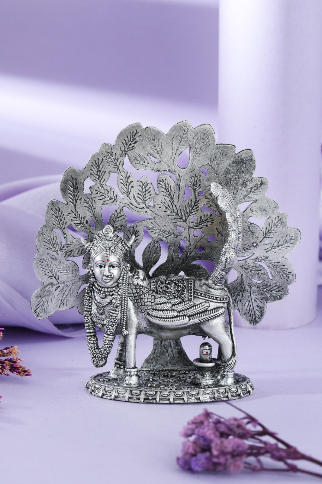 Silver Kamdhenu Cow Idol with Shivling