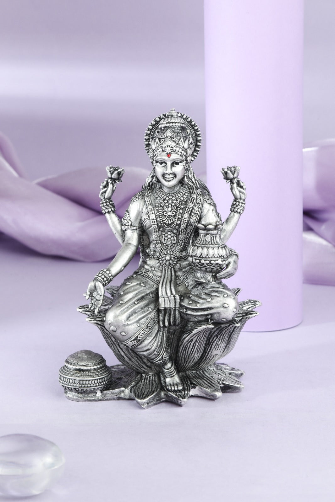 Silver-Tone Lakshmi Idol on Lotus
