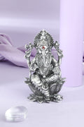 Silver-Tone Lord Ganesha Lotus Idol