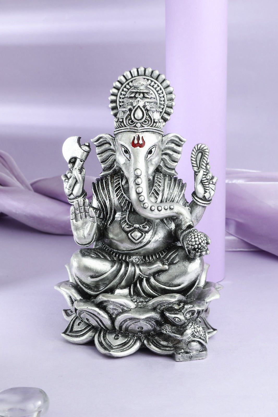 Silver-Tone Lord Ganesha on Lotus
