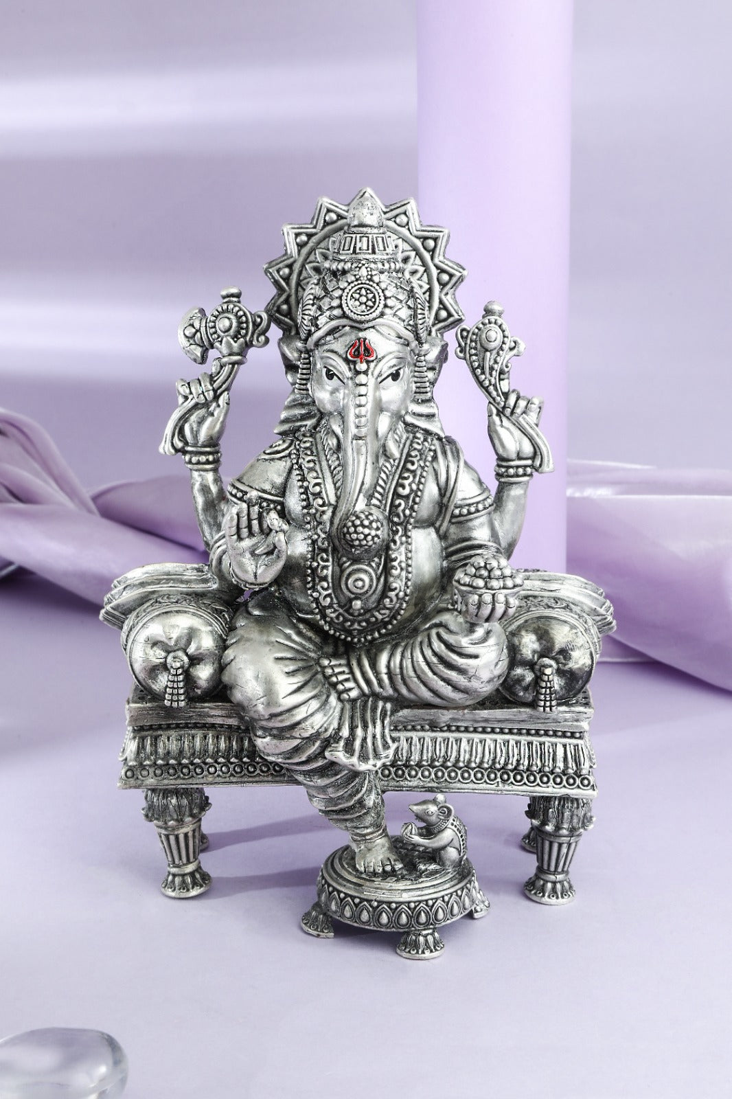 Silver-Tone Lord Ganesha on Throne