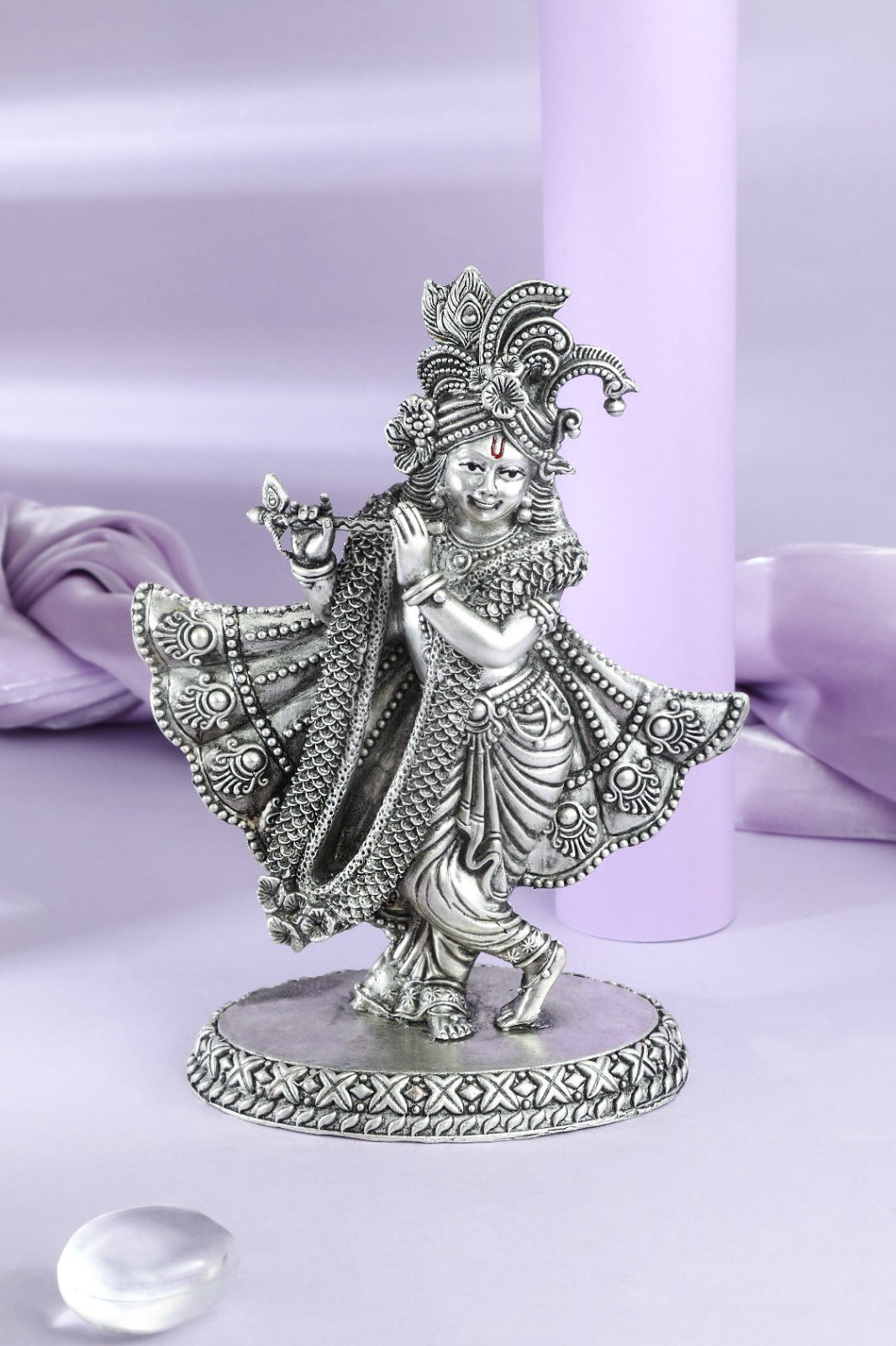 Silver-Tone Lord Krishna with Flute
