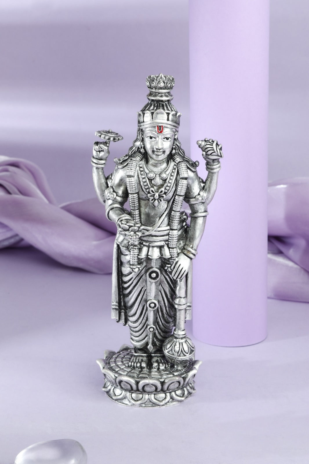 Silver-Tone Lord Vishnu Standing Idol