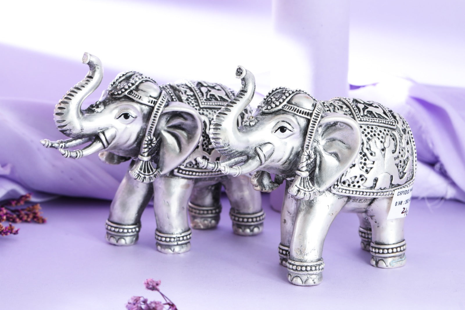 Silver-Tone Ornamental Elephant Pair