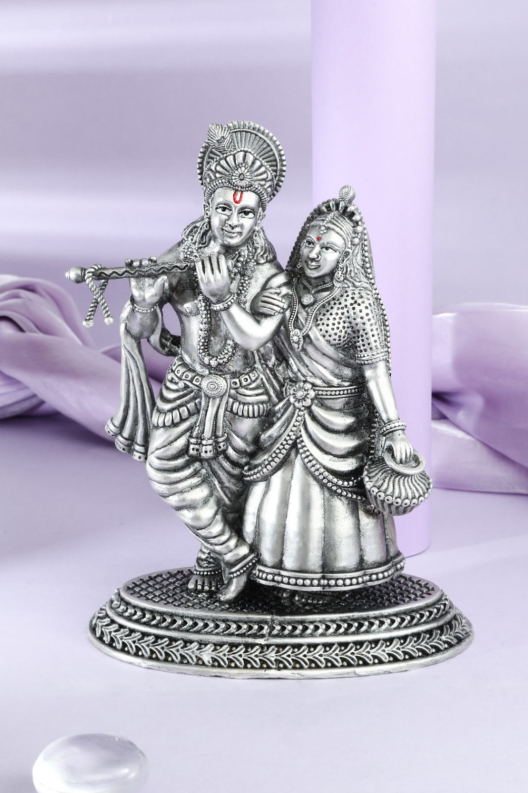 Silver-Tone Radha Krishna Idol