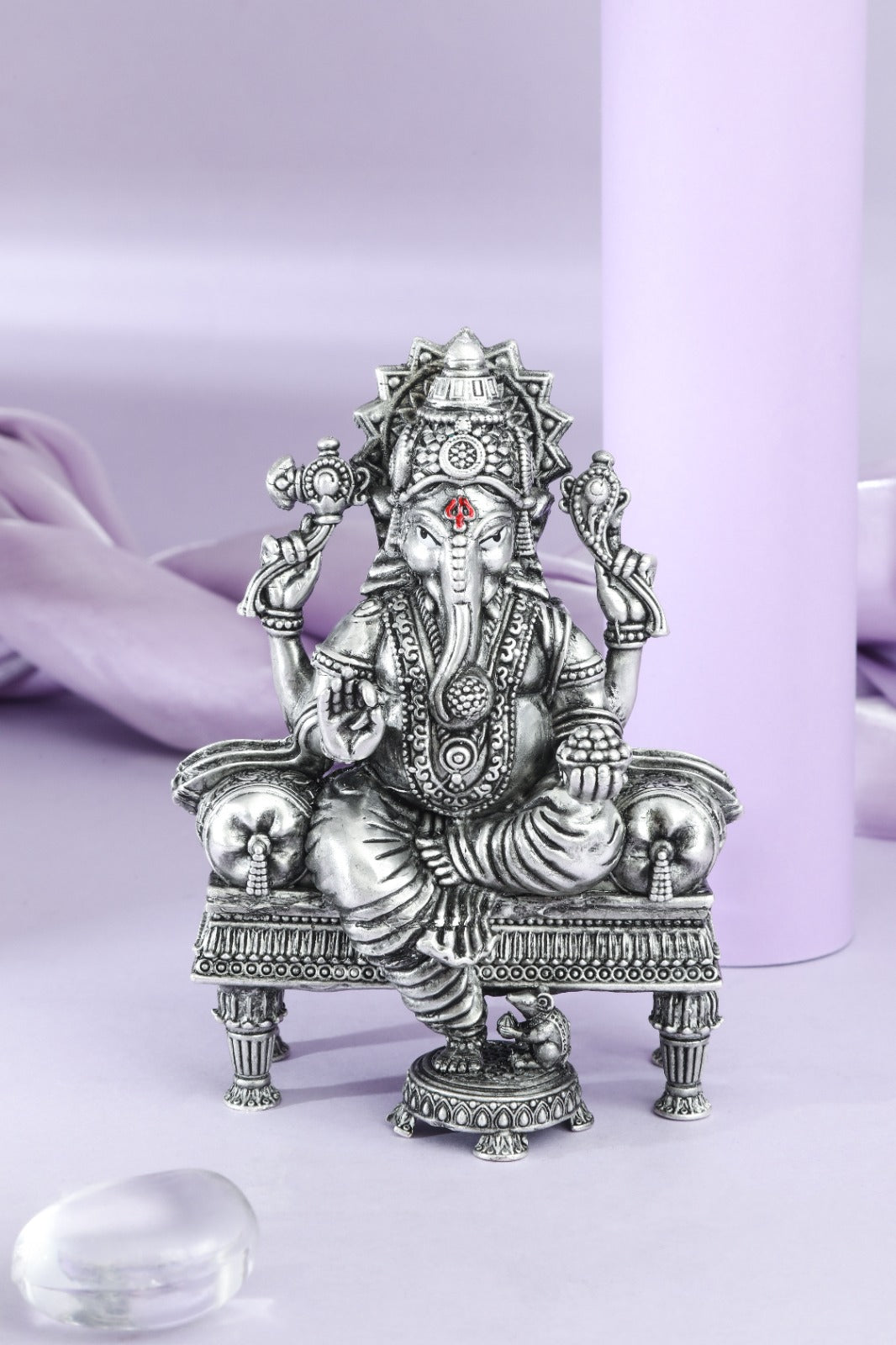 Silver Tone Seated Ganesha Idol