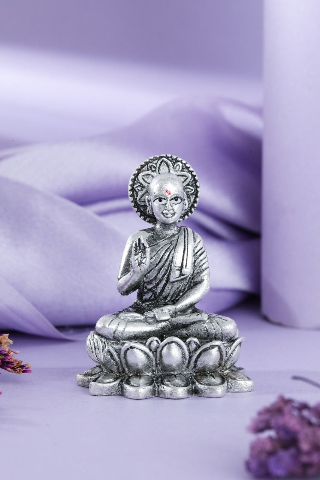 Silver Tone Seated Saint Idol