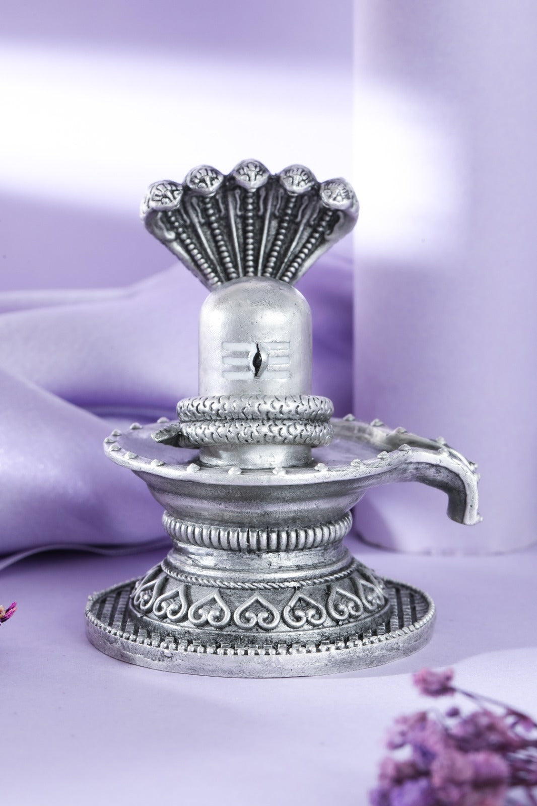 Silver-Tone Shiva Lingam Idol with Naag